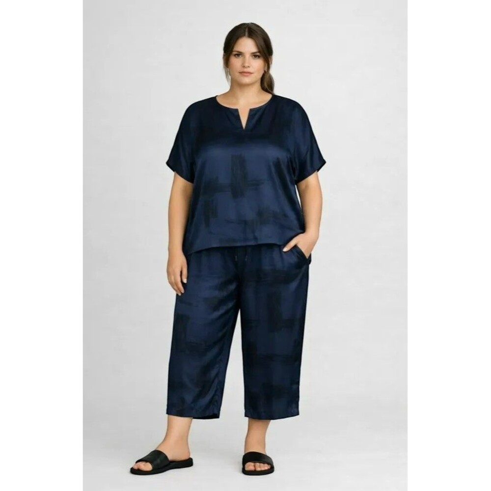 NWT Eileen Fisher Silk Organic Cotton‎ Boxy Top 3X & Slouchy Pant 2X Brushstroke